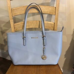 Michael Kors Pale Blue Leather Tote with Gold Accent